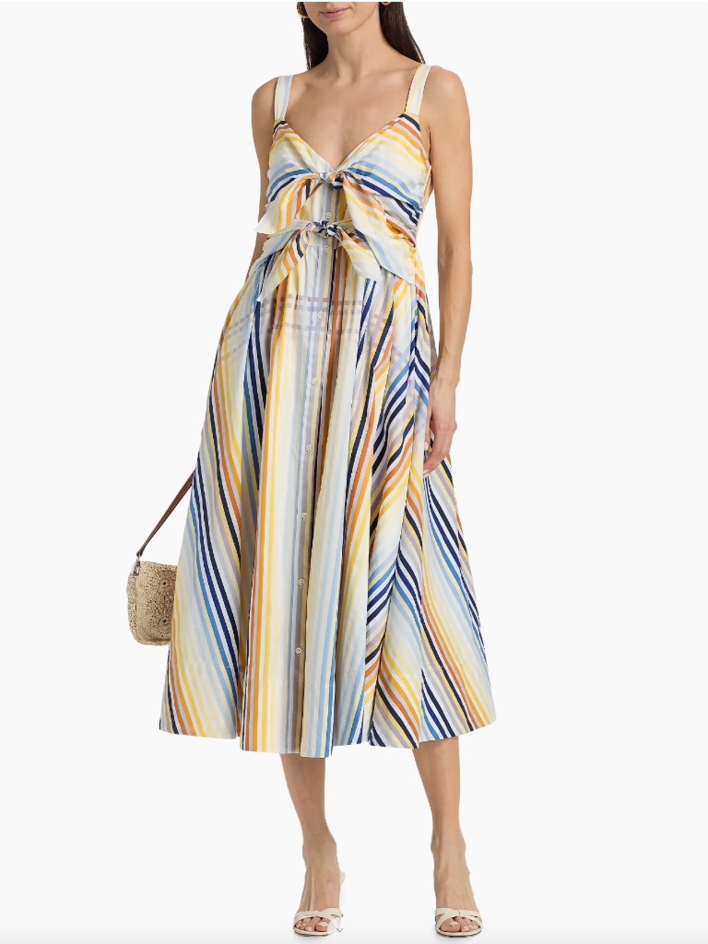 NWT Toccin Wren Striped Double Tie Front Midi Dress